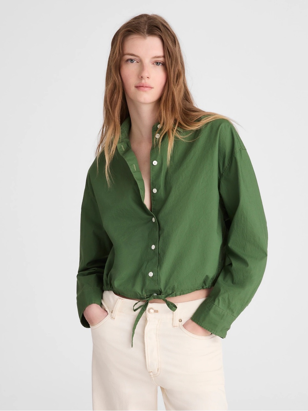 Madewell Drawstring Button-Up Shirt in Poplin S